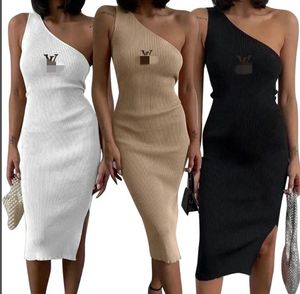 2024 Ny modetrenddesigner Cotton Pit Stripe Brodered Print Spliced ​​Women's Low Cut Split Dress Y71515
