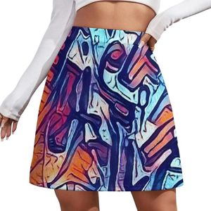 Skirts Painted Light Blue And Orange Mini Skirt Womens Clothing Female Night Club Outfit