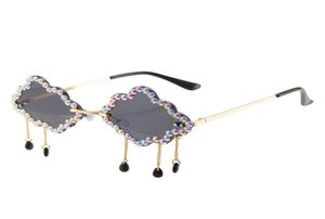 Óculos de sol Fashion Cloud Shape Women Women Rhinestones Glasses Retro Glass Sunglass Trassels Eyewear UV400 Sun Glass Ocean Shades1383637