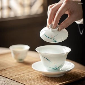 Zestawy herbaciarskie ręcznie malowane orchidea sancai gaiwan herbata herbata domowa domowa bez szalowa biała porcelanowa miska piwowarska elegancki ceramiczny zestaw