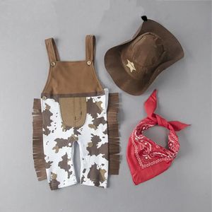 3PCS Toddler Baby Boy Girl Clothes Sets Carnival Fancy Dress Party Costume Cowboy Outfit Romper HatScarf Sets 240512