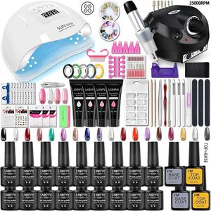 Nagelkonst satser Manikyruppsättning Poly Nail Gel Extension Kit med LED UV -lamptork Nagelkonstverktyg Nagel Decoration Diy Design Bas Top Coat Nail Set T240510