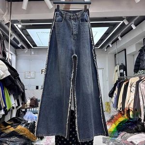 Мужские джинсы 2023FW Панчание джинсы Blue Jeans Мужчины женщины Лучшее качество вымытые негабаритные джинсовые брюки H240508