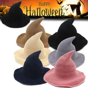 Halloween Witch Solid 1Pc Color Fashion Wide Brim Along Men Women Party Funny Accessory Wool Knit Hat Sep04