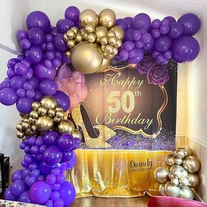 Party Decoration Purple Gold Balloons Garland Pastel Balloon Arch Kit Wedding Girl Adult Birthday Graduation Baby Shower
