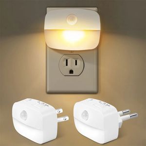 LED Night Light Motion Sensor EU US Plug Lamp Nightlights For Children Bedroom Decoration Hall Bads WC Bedside Night Lamp 240507