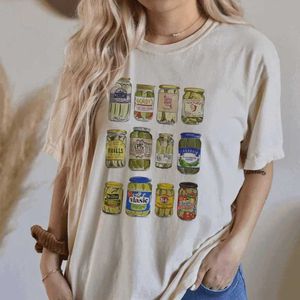 Camiseta feminina enlatada picles camisetas vintage mulheres fofas de picles engraçados tshirts tshirts curtos slve slve moda picles jar camiseta tops t240510