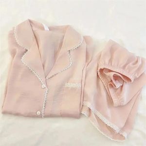 Kvinnors sömnkläder fdfklak sommar bomullspyjamas kortärmad tvådelar kostym fritid rosa hem slitage fast färg pijama set
