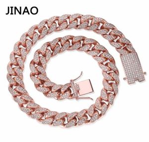 JINAO 14mm Iced Out Chain Zircon Miami Men Cuban Link Necklace Copper Choker Bling Hip Hop Jewelry Gold Rosegold 16300390399043546