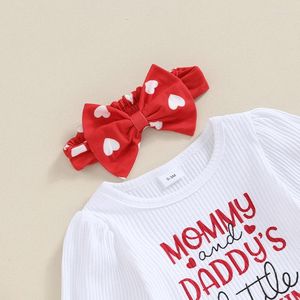 Clothing Sets Born Baby Girl Valentine S Day Outfits Little Love Print Romper Bell Bottom Pants Headband Set 3Pcs Fall Clothes