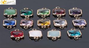 Csja billig 10pcs bohemian Square Crystal Glass Perlen Gold Doppelringe Anhänger für Halskette Charme Armbänder Stecker Schmuck FI4373685