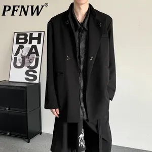 Garnitury męskie pfnw jesienna zima nisza high sens płaszcz black metalowy stojak na stojak na kołnierz chiński styl