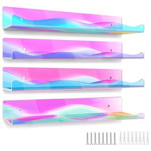 Partição flutuante montada em acrílico Exibir rack em forma de onda colorida, categoria de parede de banheiro