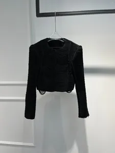 Women's Jackets 2024 High Street Quality O-Neck Front Hooks Eyes Closure Black Long Sleeve Fringe Crop Collection Jacket For Women