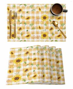 TABELA MATS SUMPLAR Aquarela de girassol Padrão de flor de café tapa de tapete de cozinha Placemat Ranta de jantar Dinnerware 4/6pcs almofadas