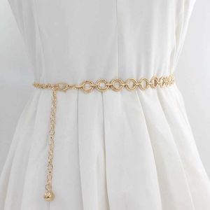 Waist Chain Belts Fashionable circular metal belt womens gold and silver hip-hop style dress accessories Cinturon Mujer Q240511