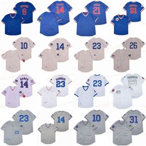 Pensionerad 8 Andre Dawson Baseball Jersey 10 Ron Santo 14 Ernie Banks 21 Sammy Sosa 23 Ryne Sandberg 26 Billy Williams 1987 1942 1909 Vintage Retro Stitched Pullover