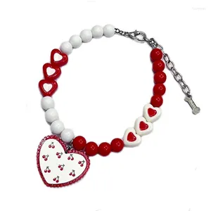 Dog Collars Cute Heart Pattern Puppy Cat Bead Necklace With Pendant Fashion Wedding Valentine's Day Costume Jewelry Accessories