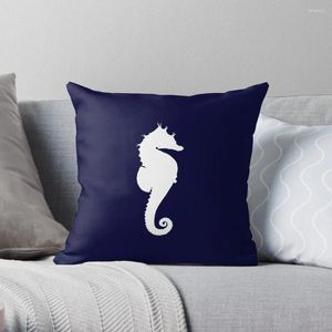 Подушка белая морская лошадь на темно -синем броске роскошные крышка эластично