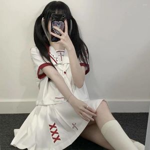 作業ドレス日本の女子高生jkユニフォームの女性女の子ボウブラウスハイウエストプリーツスカートセットかわいいセーラースーツコスチューム