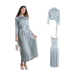 Two Piece Dress AP satin wrapped shirt and pleated jumper SS24 womens top with dress elegant clothing Q240511