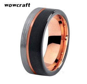 8mm Rose Gold Black Tungsten Men039S Jewelry Ring Wedding Band Borsted Finish Engagement Anniversary Ring With Confort Fit7377621