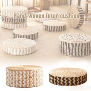 Pillow 40/45cm Japanese Woven Straw Pouf Tatami Round Zafu Floor Meditation Yoga Seat Mat Pastoral Thick Ottoman Stool