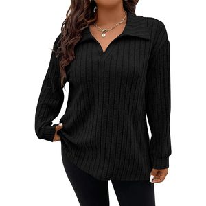 Camicie da donna più size maglione casual maglione in lavano sexy a v collo di colore top color maniche lunghe a maniche lunghe