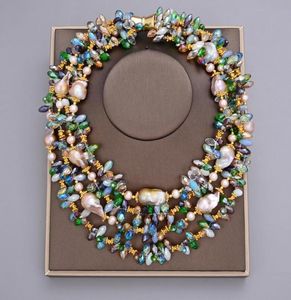 Guaiguai smycken 4 strängar 25mm naturliga lila keshi barock pärla färgglada kristallhalsband handgjorda för kvinnor riktiga ädelstenar sten la5395778