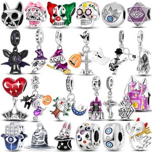 925 Sterling Silver Fit Pandoras Charms Bransoletka Koraliki Charm Halloween Dangle Skeleton Witch Devil