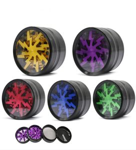 Metal Tobacco Grinder Smoking Grinders 63mm Aluminium Alloy With Clear Top Window Lighting Grinders Abrader 4 Styles DHL 9104645