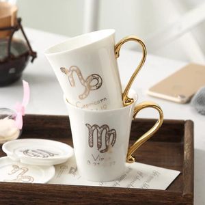 Muggar Muzity Ceramic Coffee Mug the Zodiac Design Porcelain Tea med lock och sked presentförpackning
