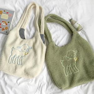Bag Women's Kawaii Lamb Fabric Shoulder Handbag Tote Large Capacity Embroidery Shopper Bags Cute For Girls Design 2024