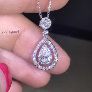 Ny Victoria Sparkling Luxury Jewelry 925 Sterling Silver Rose Gold Fill Drop Water White Topaz Pear Cz Diamond Women Pendant Chain Halsband