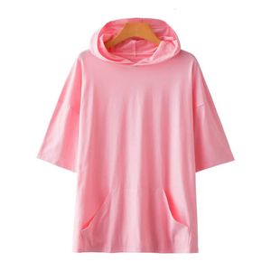 Plus Size Womens Summer Loose ShortSleeved Tshirt Bust 144cm 5XL 6XL 7XL 8XL 9XL Solid Hooded Top 5 Colors 240426