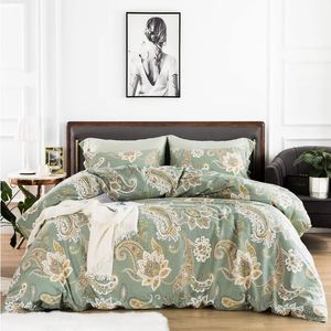 Copertura del piumone King 100% Set floreale verde di cotone 3 pezzi 1 fiore vintage boho modellato 240506