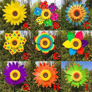 Gartendekorationen Sonnenblumenwindmühle rotierender Windspinner Pfahl stehende Rasenblumen Pinwheel Outdoor Party Yard Picknickdekoration