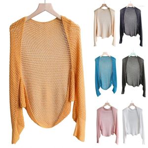 Scarves Skin-friendly Solid Color Knitted Cloak For Ladies Spring Summer Lightweight Shawls Beach Sun-proof Short Anti-uv Cape