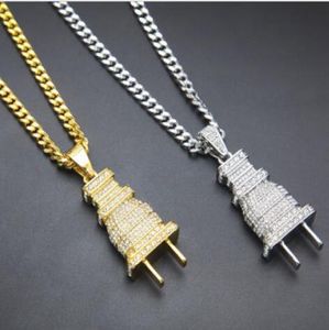 Fully Iced Out Diamond Plug GoldSilver Chain Necklace Jewellery Hip Hop Rapper5127416