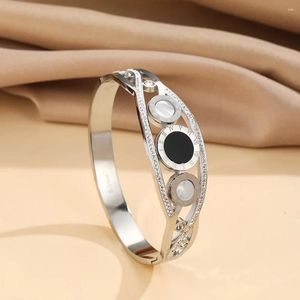 Bangle Punk Stainless Steel Buckle Roman Numerals Zircon Cuff Bangles Bracelets For Women Men Multiple Unisex Jewelry