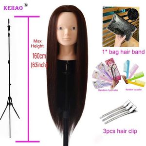 Mannequin Heads Human model head with hair doll for hairstyle 100% synthetic clip wig stand tripod Q240510