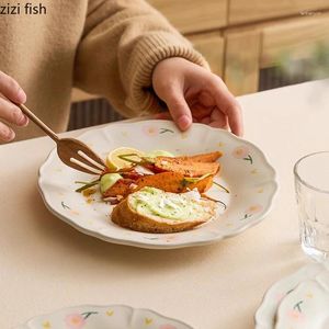 プレートクリエイティブピーニーフラワーパターンセラミック浅いプレートレストランデザートパスタ分子専門の食器