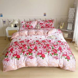 Sängkläder set Rose Floral Däcke Cover Set Romantic Flowers Soft Reversible Comporter för alla hjärtans dag bröllopsrumsdekor