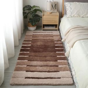 Mattor Super Soft Silk Thread Woven Carpet Non Slip White Rubber Sole Four Major Color Stripes Bedside Floor Mat For Bedroom