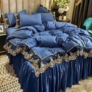 Lace edge bed skirt cover matte four piece set 15m 18m European style thickened version 240430