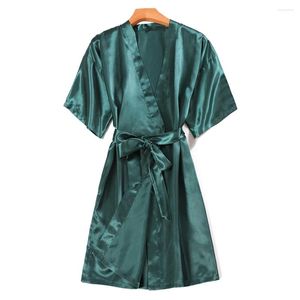 Hemkläder mode kvinnor pyjamas mantel damer kimono satin is siden sommar sexig kofta badrock hemkläder solid nattklänning med bälte