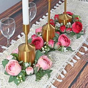 Decorative Flowers Artificial Rose Flower Christmas Garland Candle Holder Decoration Holiday Gift Window Props Dining Table Wedding