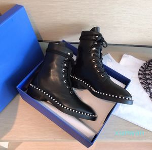 Lace-up Pearl Buty Martin Boots luksus designers zamszowe buty buty platforma zaokrąglone palce krótkie botki fabryczne