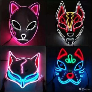 Maschera luminosa mista in LED GLOW IL MASSARAS DARK HALLOWEEN COSTUTTO ANIME COSTUME COSPLAY MASQUES EL DEMON SLAYER FOX AU17