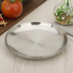 Plates Thick Stainless Steel Tray Fruit Dish Barbecue Buffet Dinner Plate 17cm